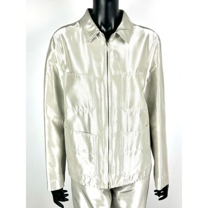 CHANEL. Evening jacket in silver silk satin...