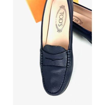 TOD'S. Navy blue grained leather loafers....
