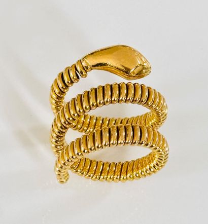 3-row snake ring in grooved yellow gold 750°/°°....