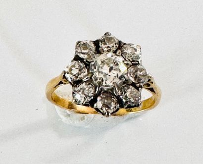 1900. 2 gold 750°/°° flower ring set with...