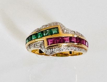 Yellow gold 750°/°° cross band ring set with...