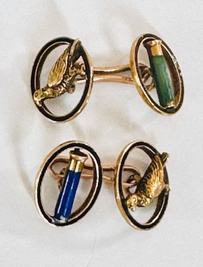 HUNTING HANDLEBUTTONS in yellow gold 750°/°°...