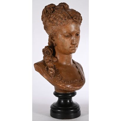 CARRIER A. «Buste de jeune femme». Terre...