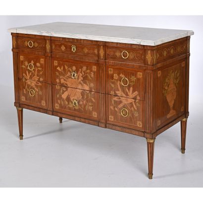 DESTER. COMMODE LOUIS XVI en placage de bois...