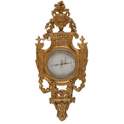 GRAND BAROMETRE LOUIS XVI en bois doré et...