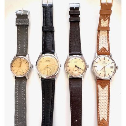 TISSOT. Set of 4 steel watches.