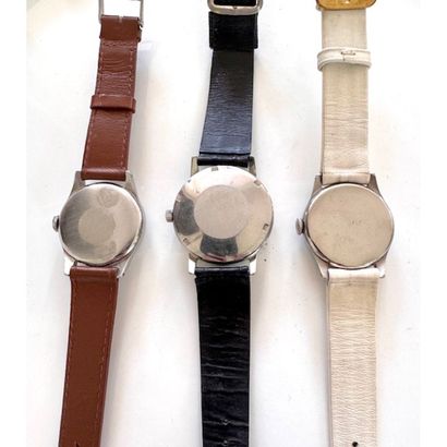 OMEGA. 3 steel watches, the 1st, round case,...