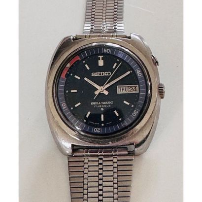 SEIKO BELL MATIC. Cushion-shaped steel alarm...