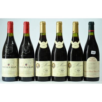 LOT de 6 Btles dont 2 Btles GIGONDAS en 1996,...