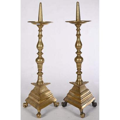 PAIR OF LARGE PIQUE-CIERGES LOUIS XIII with...