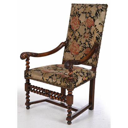 LOUIS XIII high-back armchair in molded and...