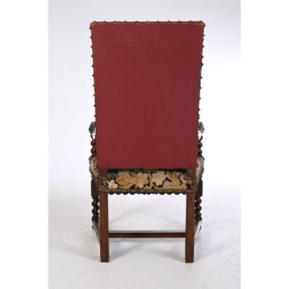 LOUIS XIII high-back armchair in molded and...