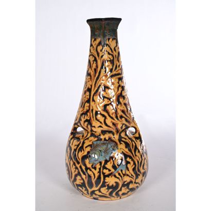 MONTIERES. JOLI VASE in glazed ceramic decorated...