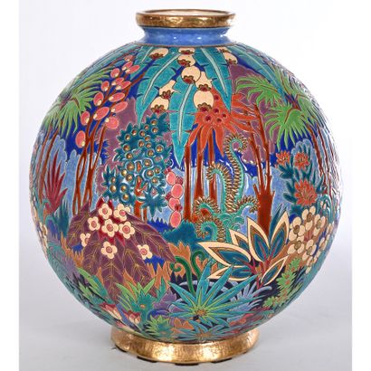 LONGWY. IMPORTANT AND RARE BALL VASE with...