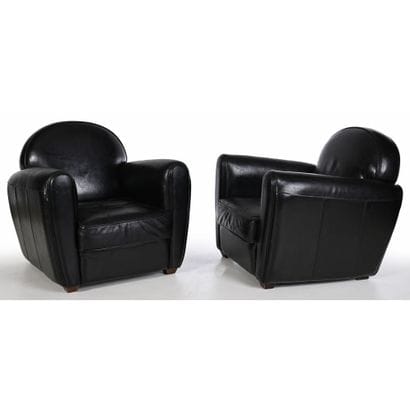 PAIR OF 70's CLUB CHAIRS covered with black...