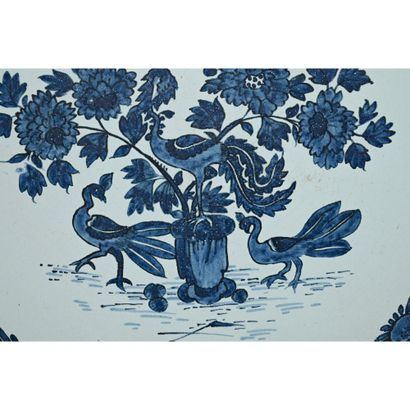 ROUEN. LARGE VENAISON FLAT decorated in blue...