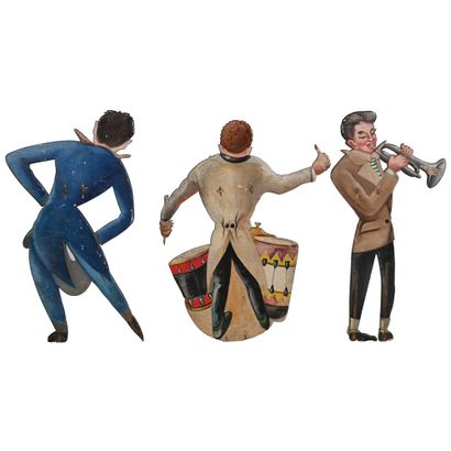 SET OF 3 musician figures in painted cut-out...