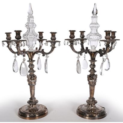 LARGE PAIR OF GIRANDOLES in silver-plated...