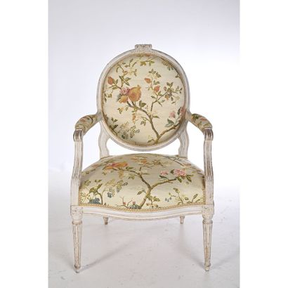Pair of LOUIS XVI flat-back medallion armchairs...