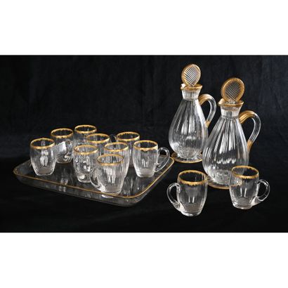 DAUM in NANCY. LIQUEUR SERVE in white glass,...