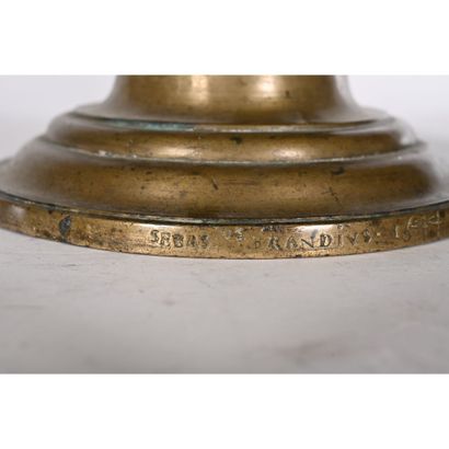 LARGE PAIR OF PIQUE-CIERGES in patinated...