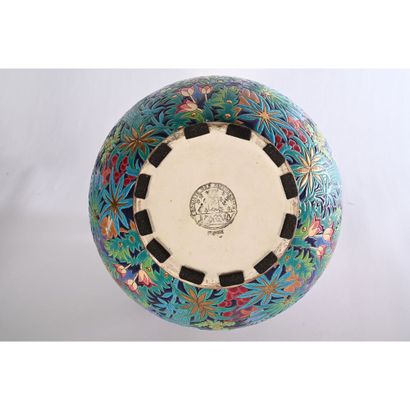 LONGWY. IMPORTANT AND RARE BALL VASE with...