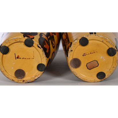 VALLAURIS. LARGE PAIR OF PAINTED CERAMIC...