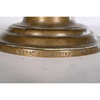 LARGE PAIR OF PIQUE-CIERGES in patinated...