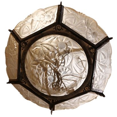 DEGUE. ART DECO SUSPENSION in iron and pressed...