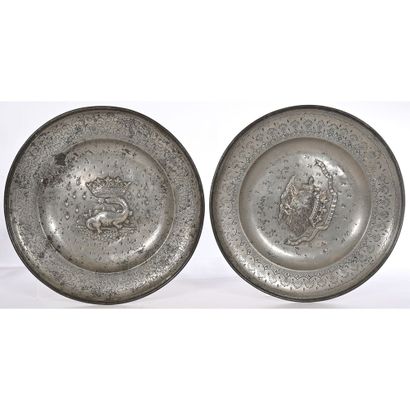 2 LARGE pewter PLATES illustrating François...