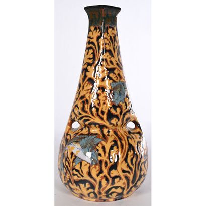 MONTIERES. JOLI VASE in glazed ceramic decorated...