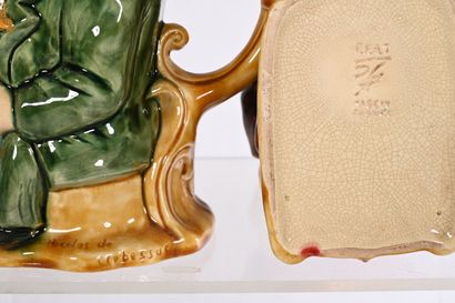 SET OF 6 POTS in barbotine representing politicians...