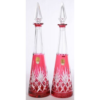 SAINT-LOUIS. PAIR OF 2-color cut crystal...