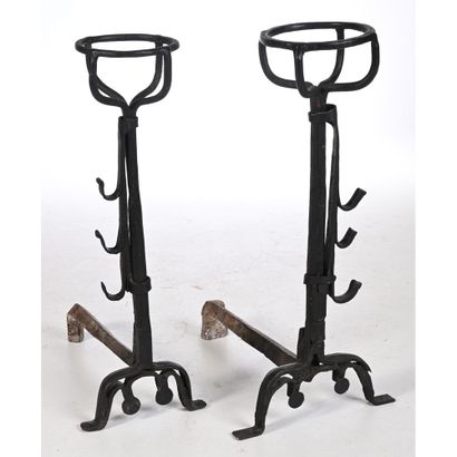 2 LOUIS XIII iron pendant LANDIERS with hoop...