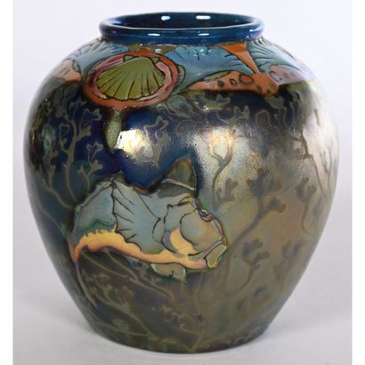 MONTIERES. SMALL ball vase in glazed and...