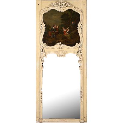 LOUIS XV TRUMEAU in cream lacquered wood,...