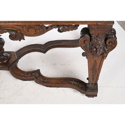 LARGE GAME TABLE LOUIS XIV in oak, richly...