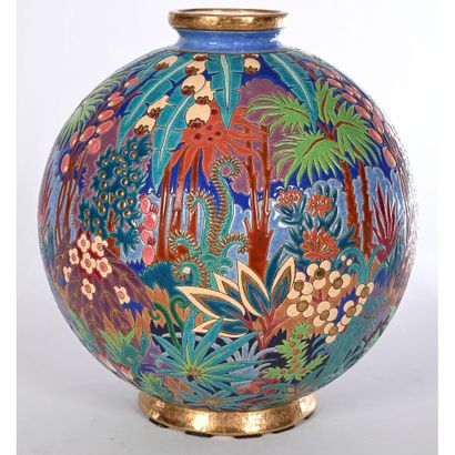 LONGWY. IMPORTANT AND RARE BALL VASE with...