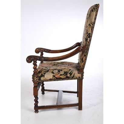LOUIS XIII high-back armchair in molded and...