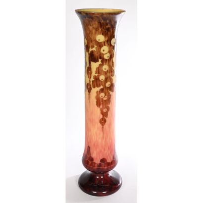 FRENCH GLASS. LARGE curved tubular VASE on...