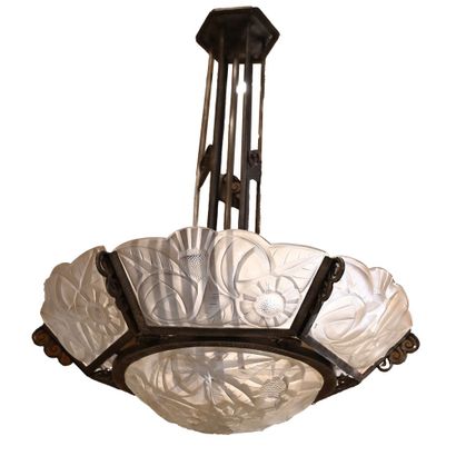 DEGUE. ART DECO SUSPENSION in iron and pressed...