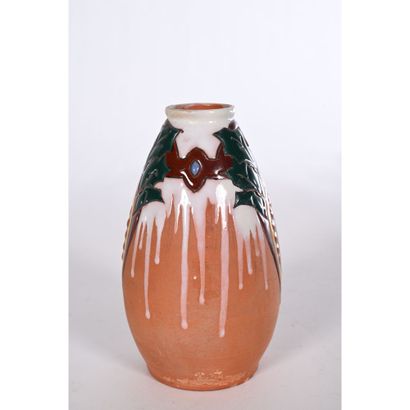 MONTIERES. SMALL VASE in red enameled clay...