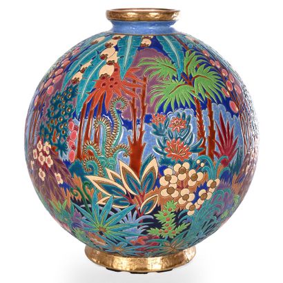 LONGWY. IMPORTANT AND RARE BALL VASE with...