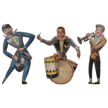 SET OF 3 musician figures in painted cut-out...
