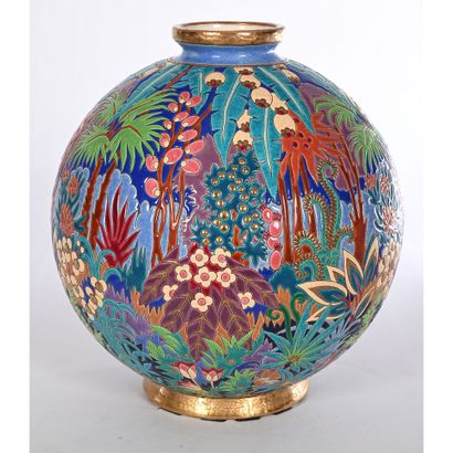 LONGWY. IMPORTANT AND RARE BALL VASE with...