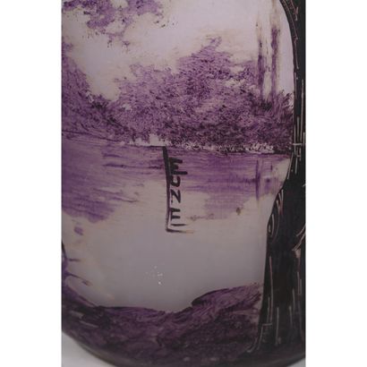 LEUNE. LARGE VASE in violet enameled glass...