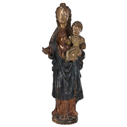 VIRGIN WITH CHILD in patinated and polychrome...