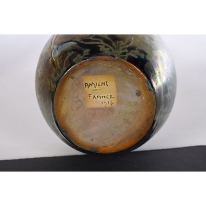 MONTIERES. SMALL ball vase in glazed and...