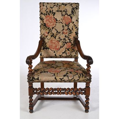 LOUIS XIII high-back armchair in molded and...