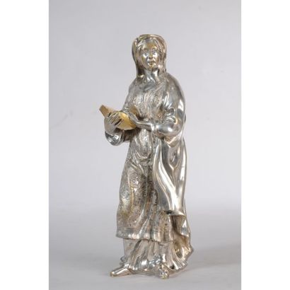 RARE SUJET en bronze argenté et doré représentant...
